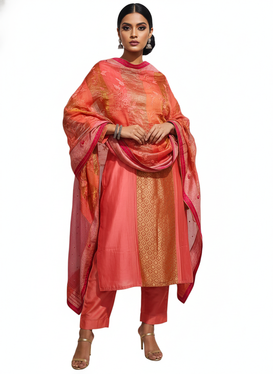 Semi Stitched Formal Chanderi Suitset