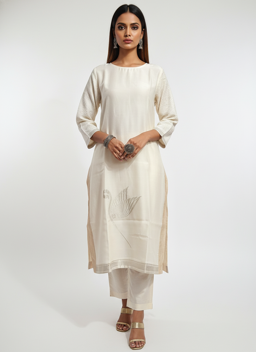 Semi Stitched Formal chanderi Kurta