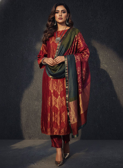 Semi Stitched Formal chanderi Suitset