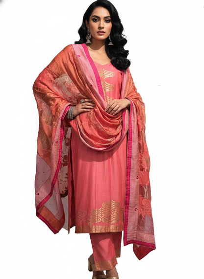 Semi Stitched Formal chanderi Suitset