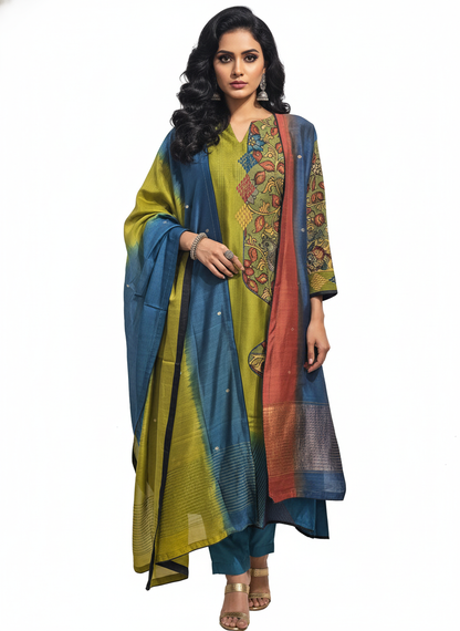 Semi Stitched Formal chanderi Suitset