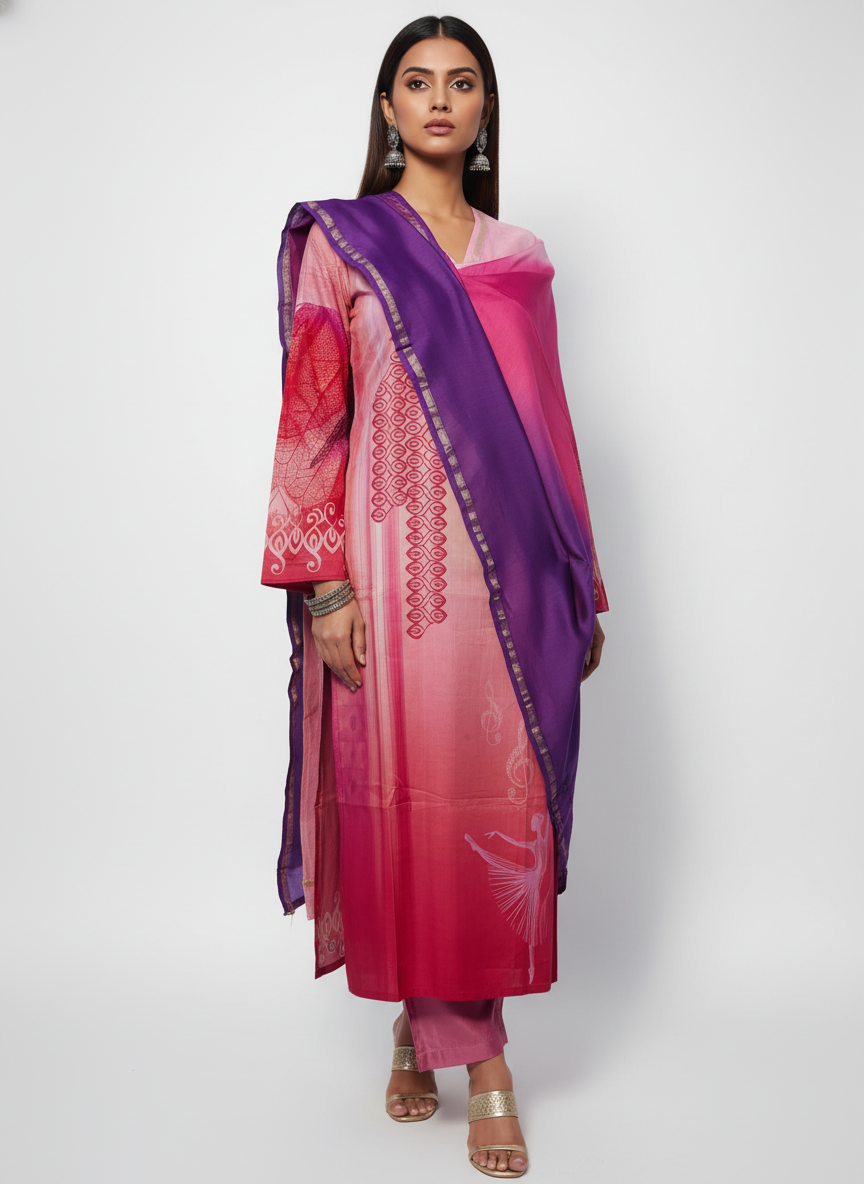 Semi Stitched Cotton Suitset