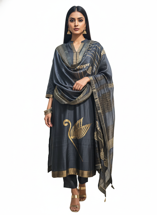 Semi Stitched Formal chanderi Suitset