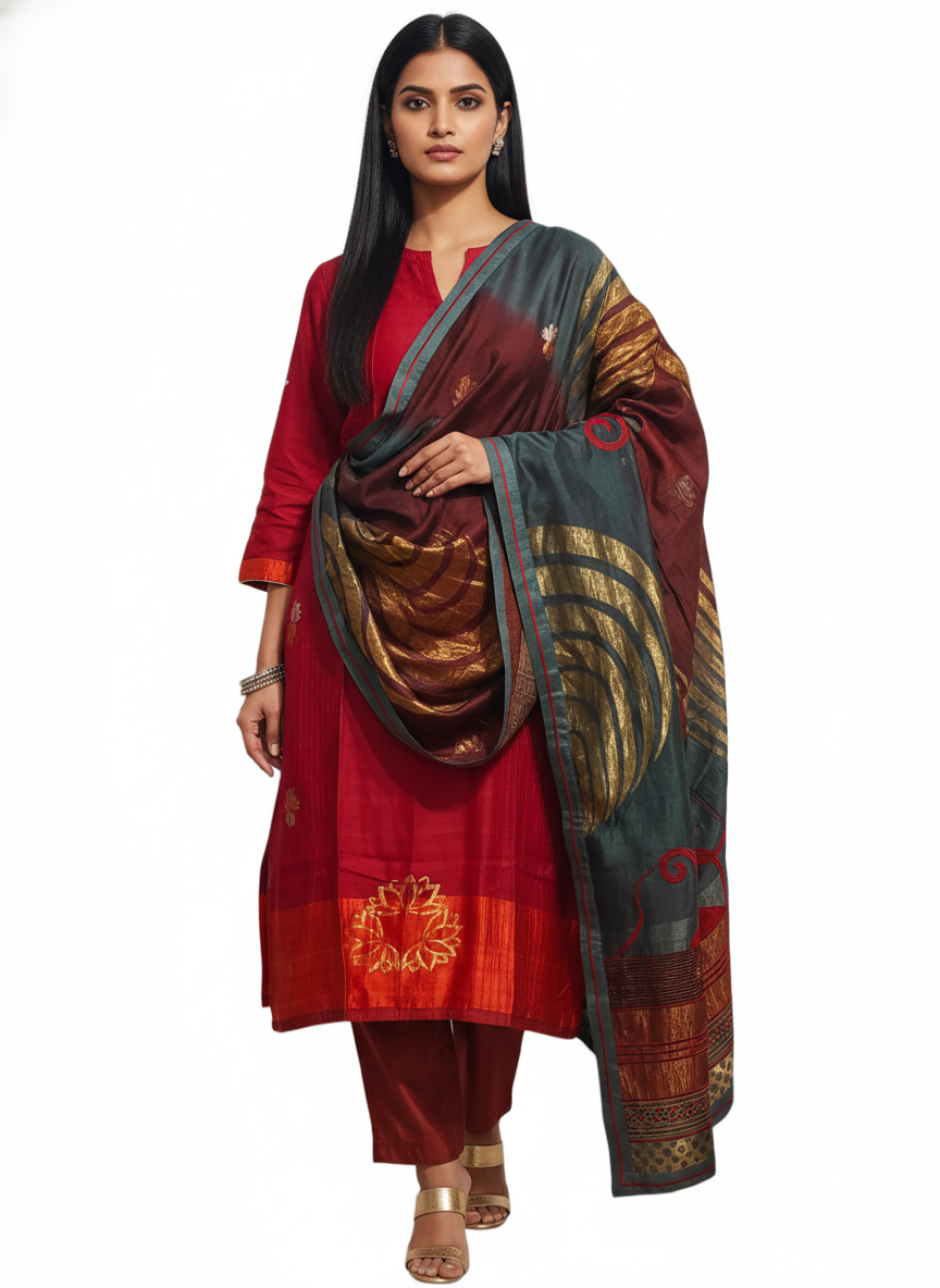 Semi Stitched Formal Chanderi Suitset