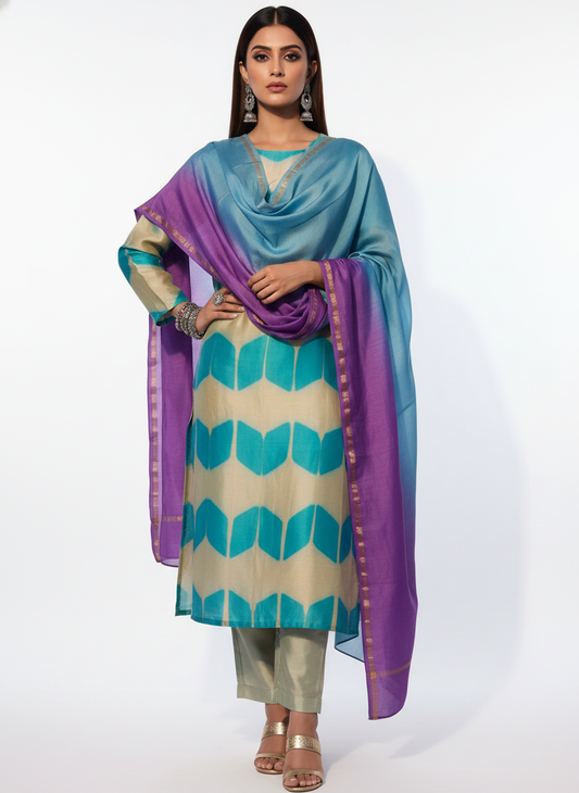 Semi Stitched Chanderi Casual Suitset
