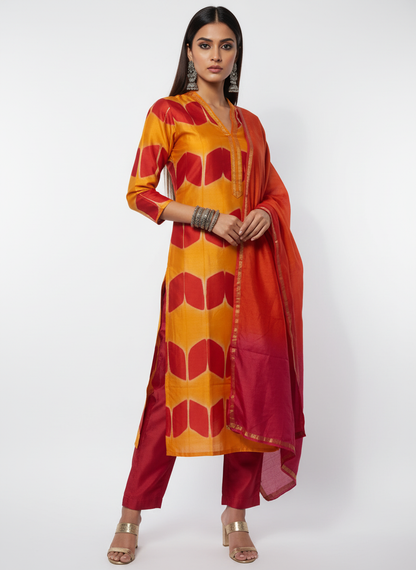 Semi Stitched Chanderi Casual Suitset