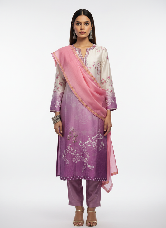 Semi Stitched Chanderi Casual Suitset