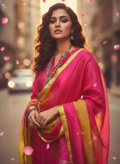 Semi Stitched Formal chanderi Suitset