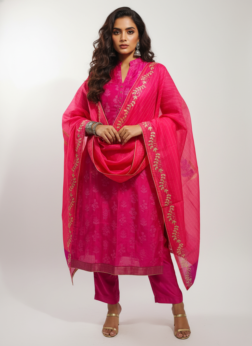 Semi Stitched Formal chanderi Suitset