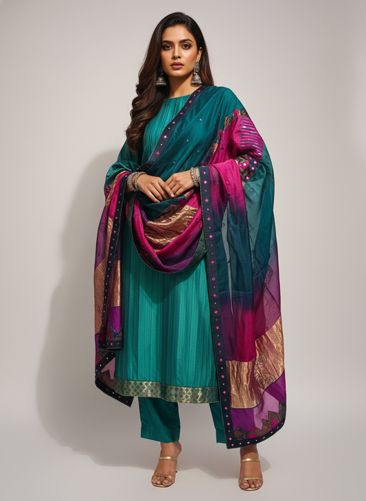 Semi Stitched Formal chanderi Suitset