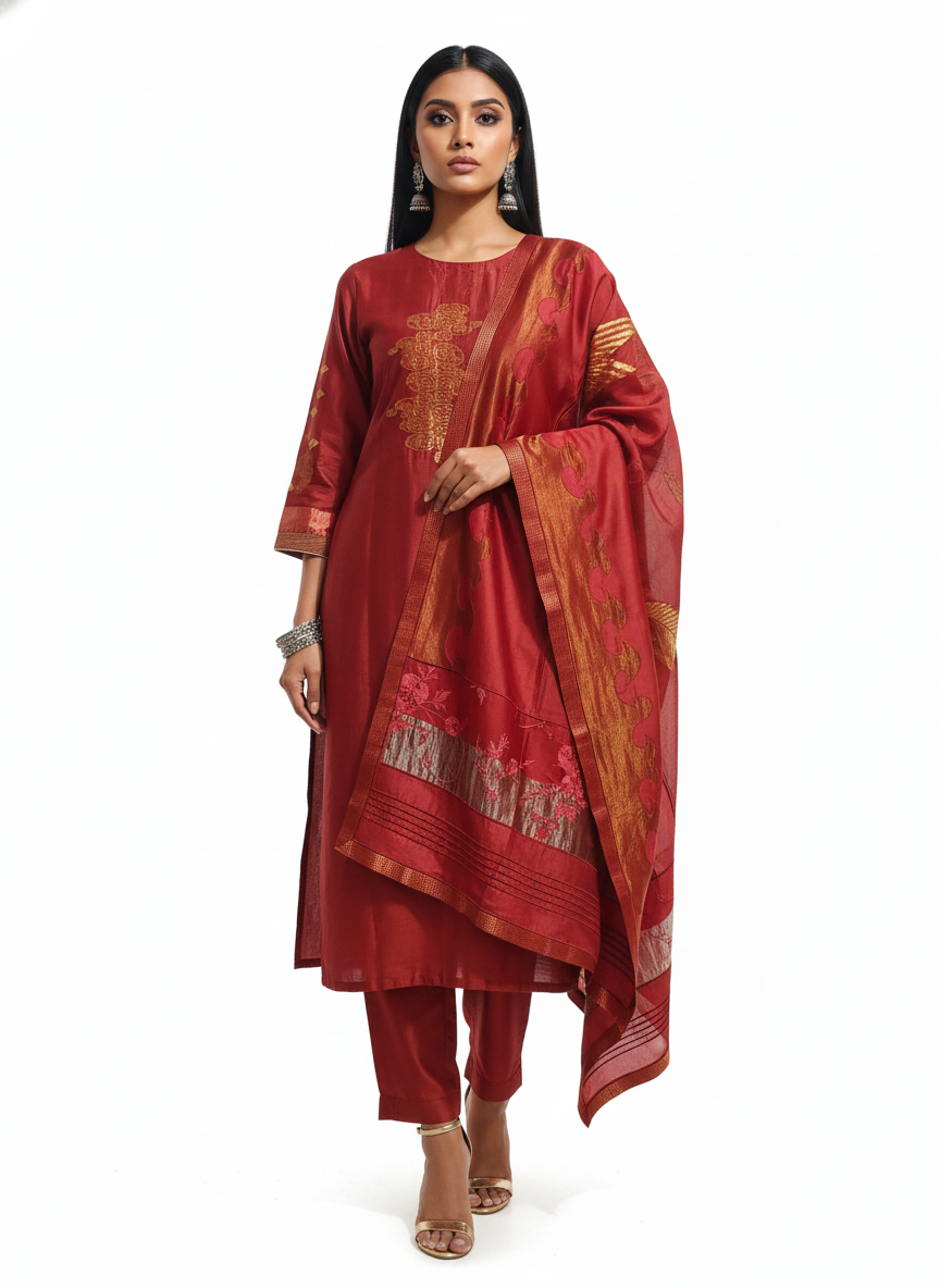 Semi Stitched Formal Chanderi Suitset