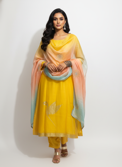 Semi Stitched Formal chanderi Suitset