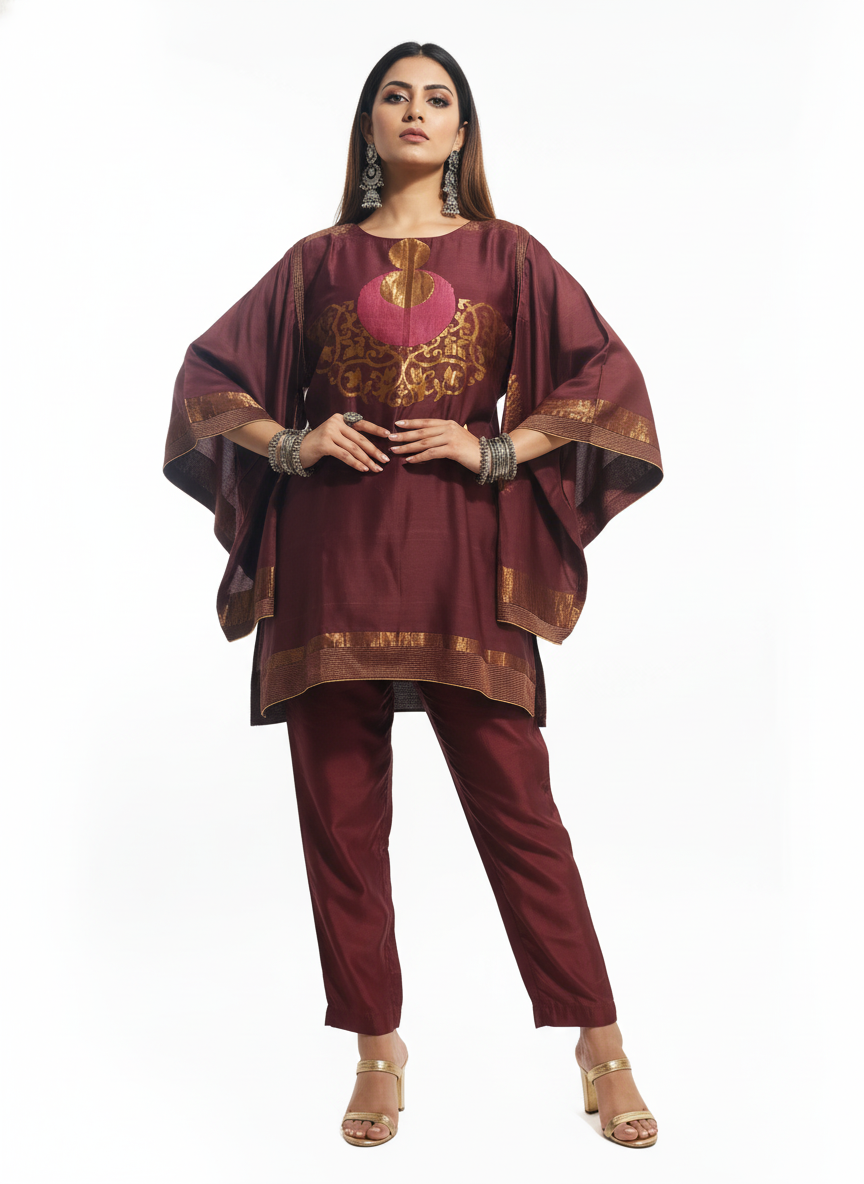 Semi Stitched Chanderi Zariwoven Short Tunic