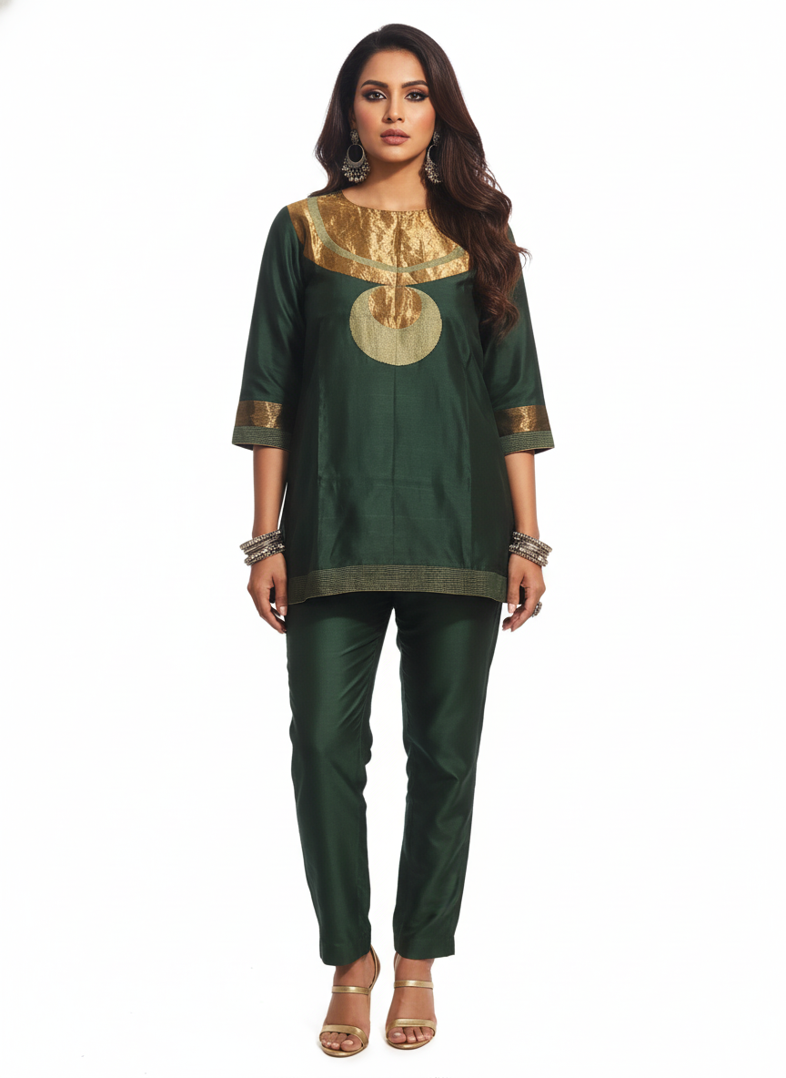 Semi Stitched Chanderi Zariwoven Short Tunic