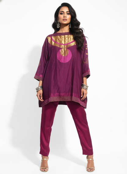 Semi Stitched Chanderi Zariwoven Short Tunic