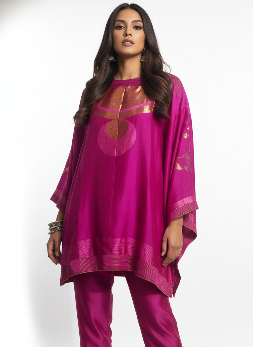 Semi Stitched Chanderi Zariwoven Short Tunic