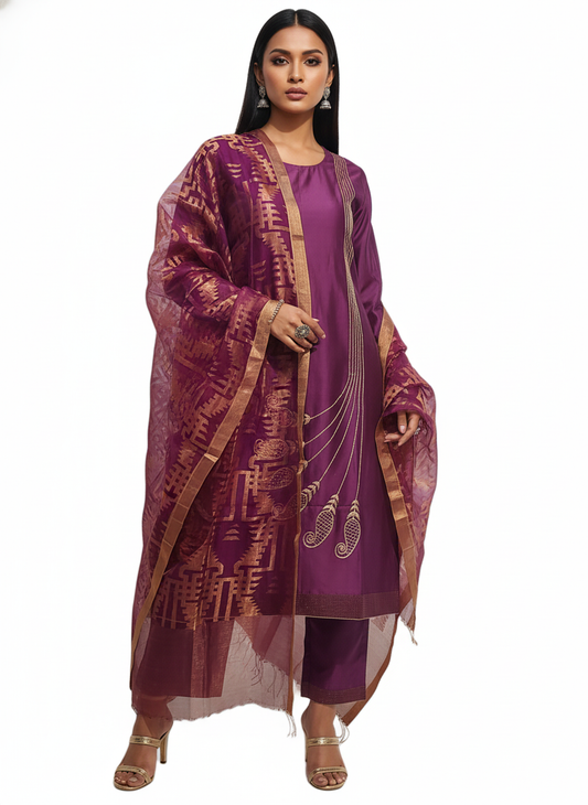 Semi Stitched Formal Chanderi Suitset