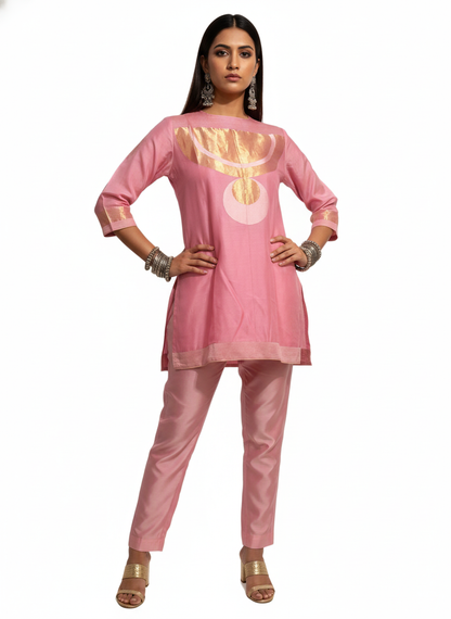 Semi Stitched Chanderi Zariwoven Short Tunic