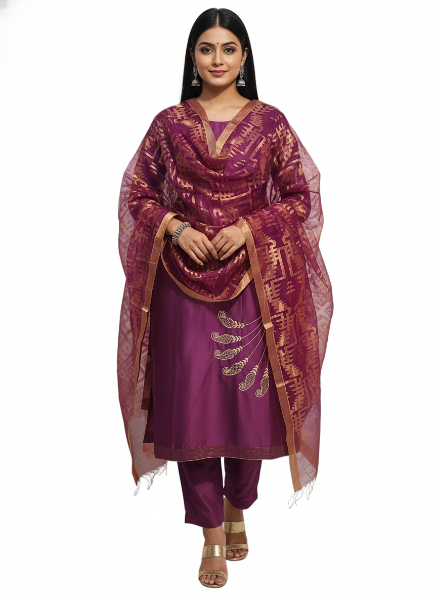 Semi Stitched Formal Chanderi Suitset