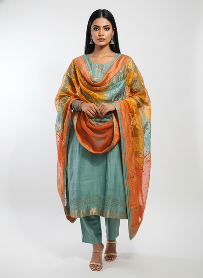 Semi Stitched Formal chanderi Suitset