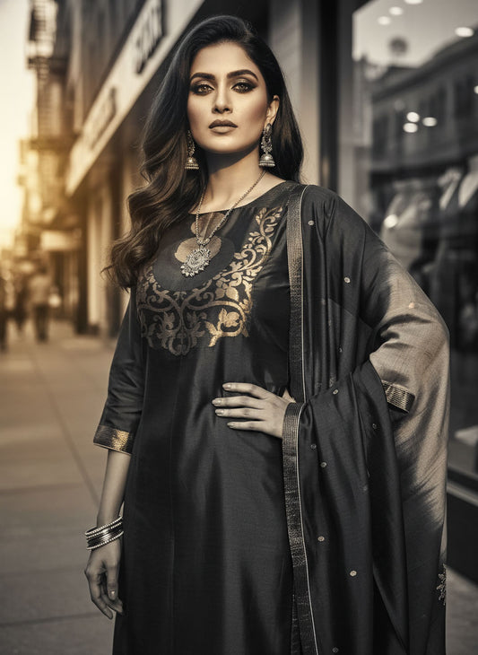 Semi Stitched Formal chanderi Suitset