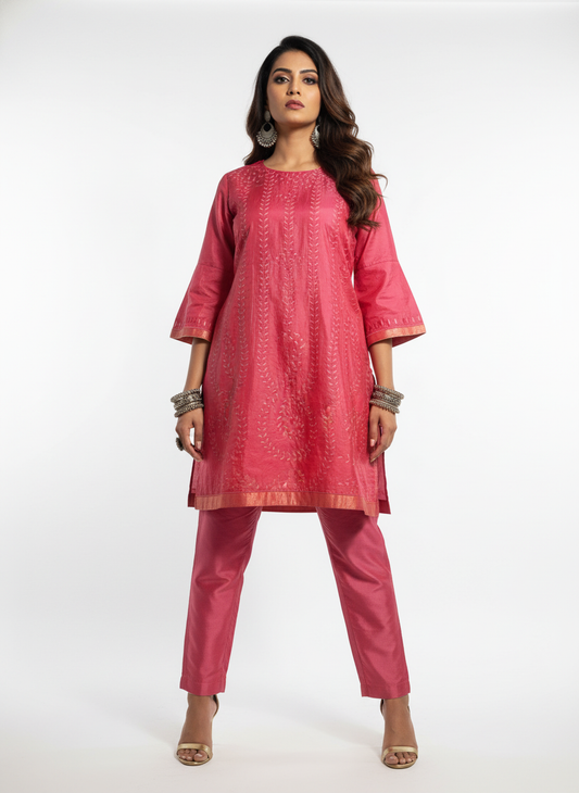 Semi Stitched silk cutwork applique Short Tunic