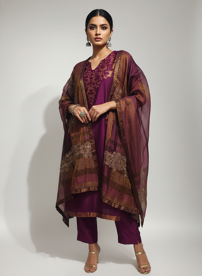 Semi Stitched Formal Chanderi Suitset