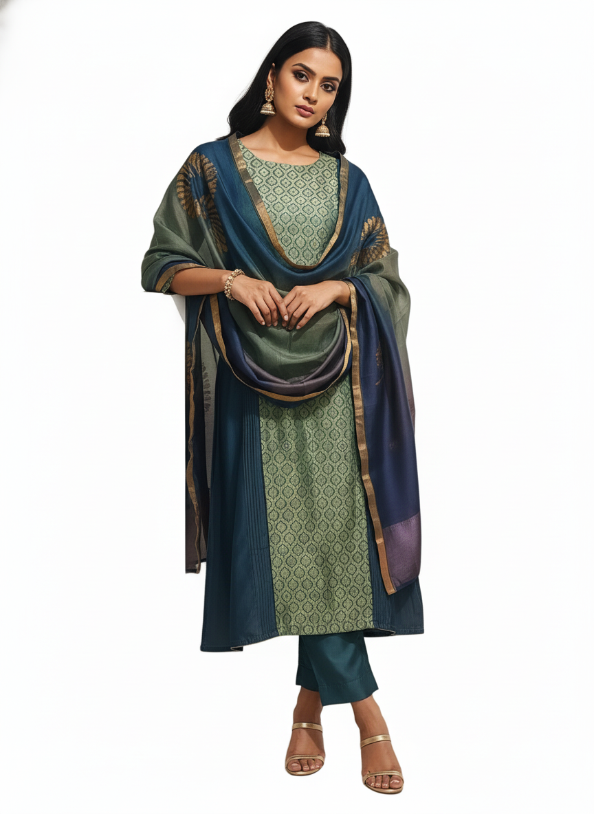 Semi Stitched Formal chanderi Suitset