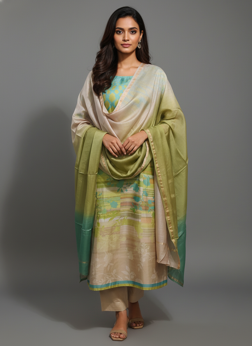 Semi Stitched Chanderi Casual Suitset