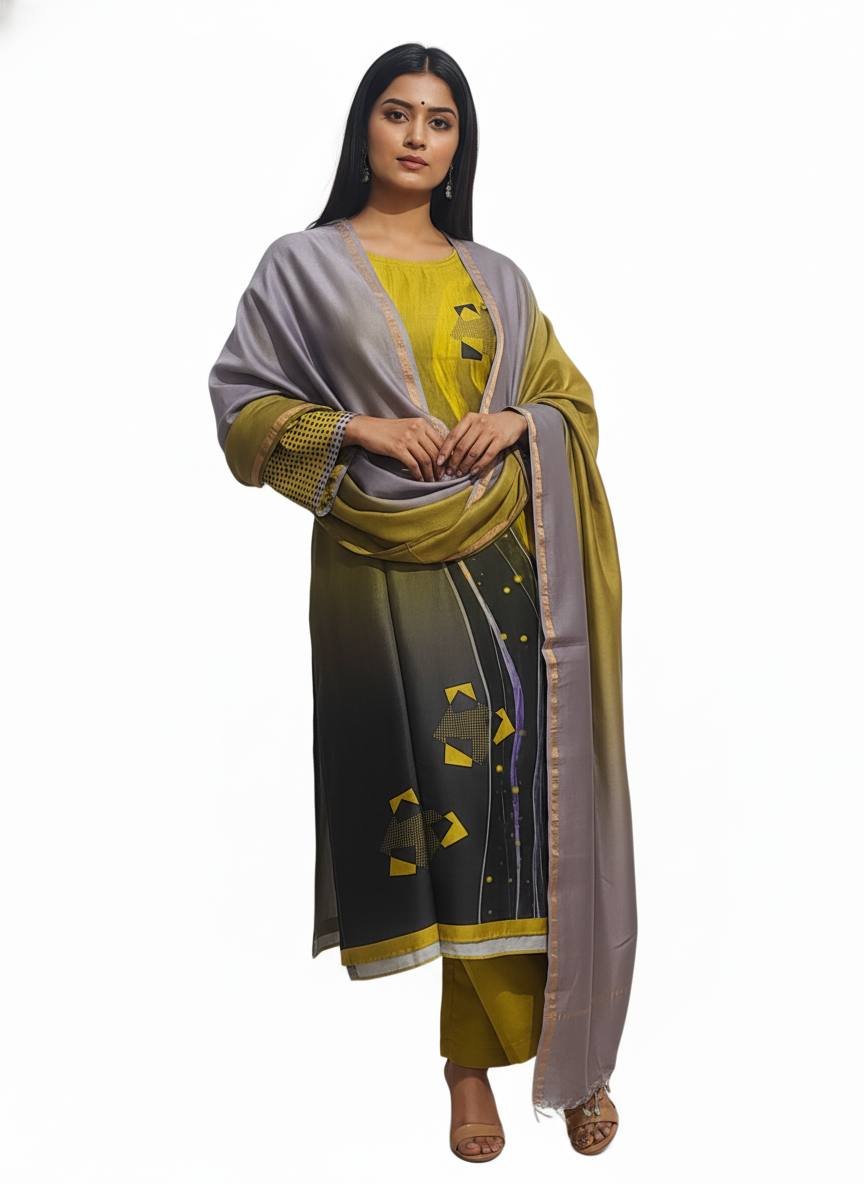 Semi Stitched Chanderi Casual Suitset