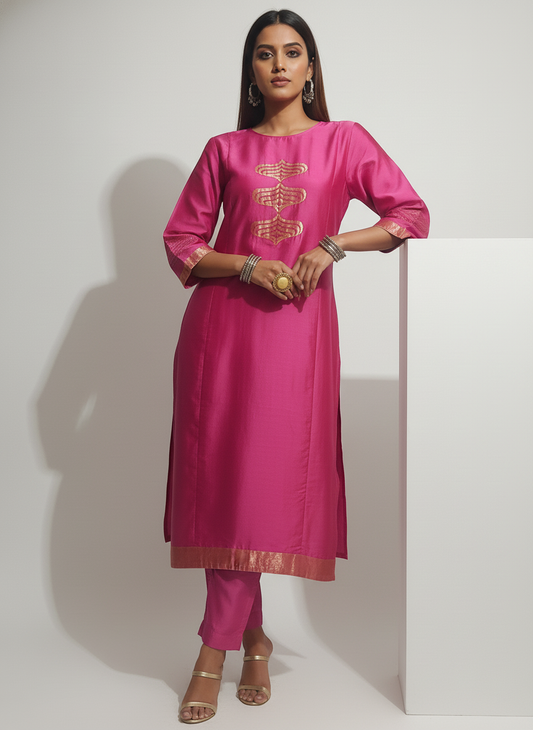 Semi Stitched Formal chanderi Kurta