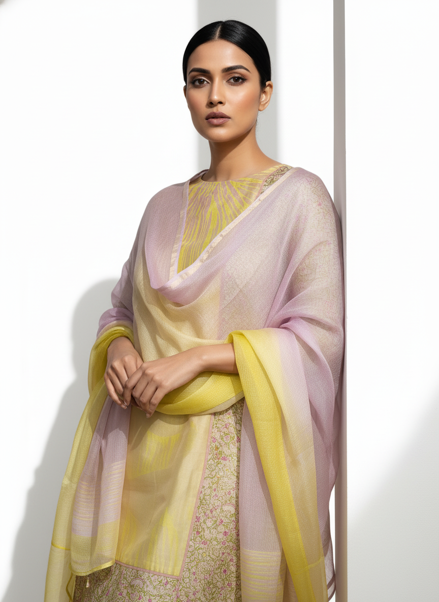 Semi Stitched Chanderi Casual Suitset