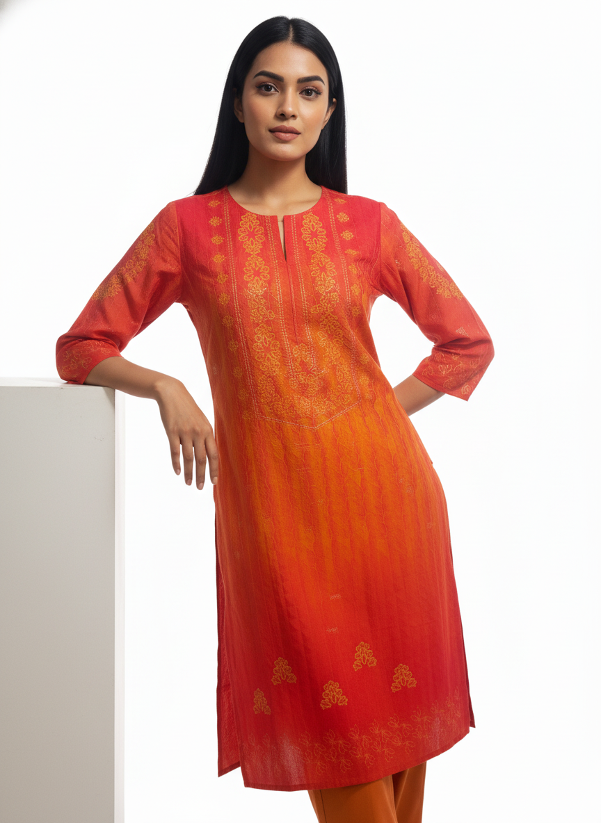 Semi Stitched Cotton Satin Kurta