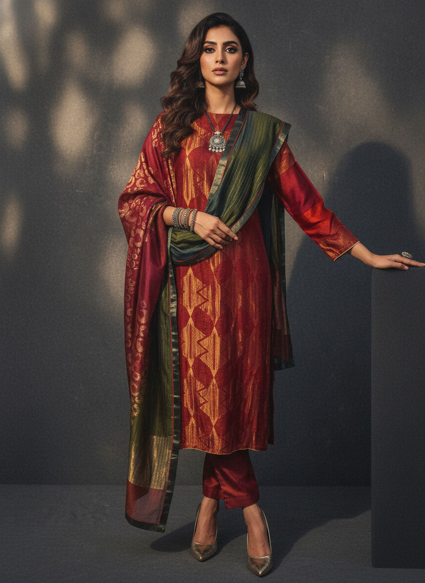 Semi Stitched Formal chanderi Suitset