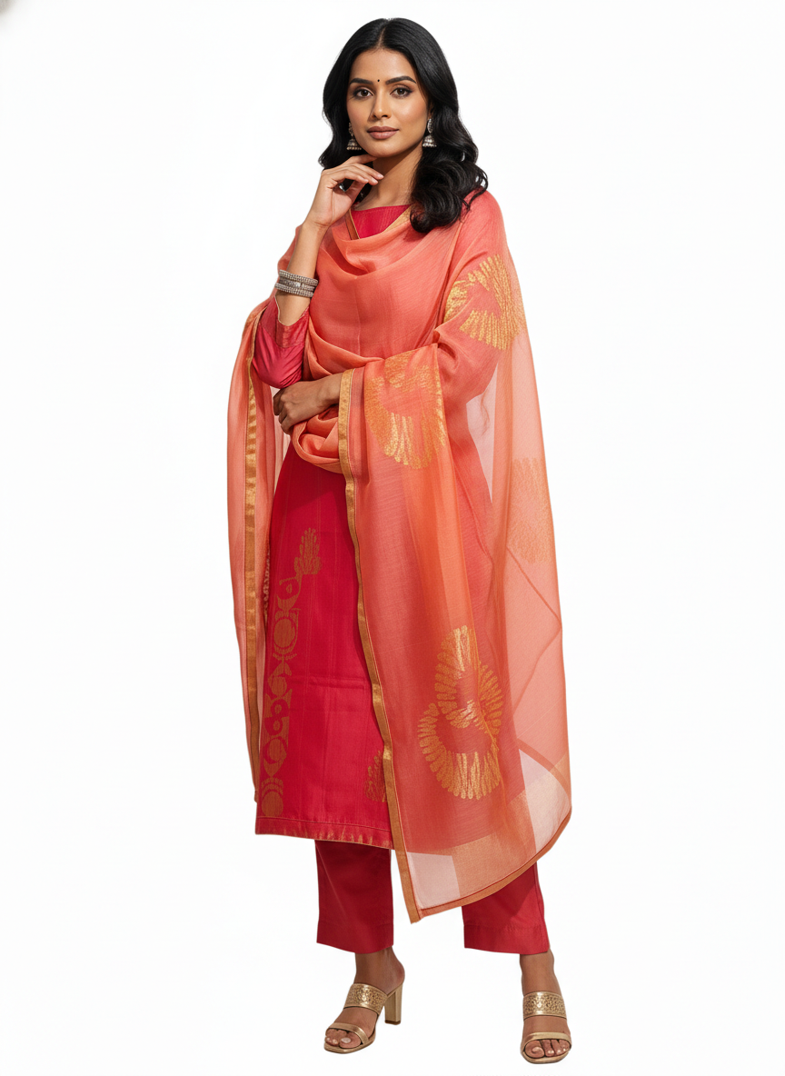Semi Stitched Formal Chanderi Suitset