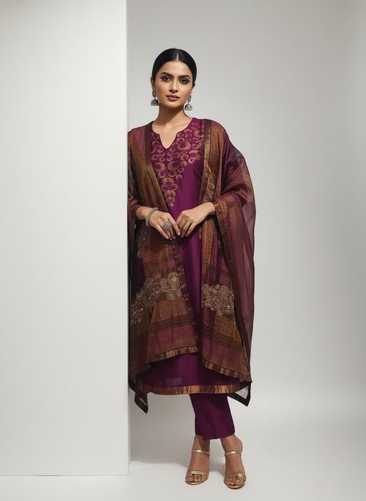 Semi Stitched Formal Chanderi Suitset