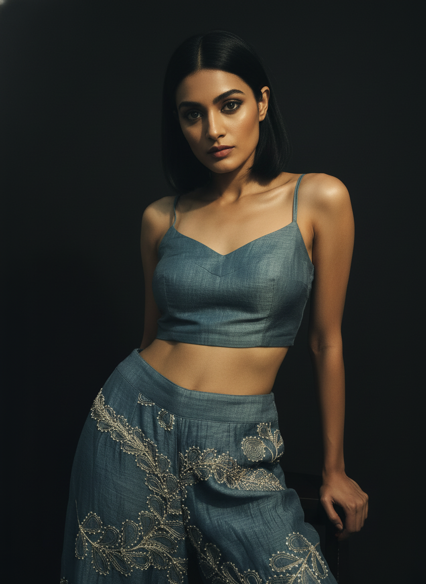 Formal Silk Linen Embroidered Palazzo pant (VKSKT01MAR16)