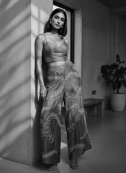 Formal Silk Linen Embroidered Palazzo pant (VKSKT01MAR16)