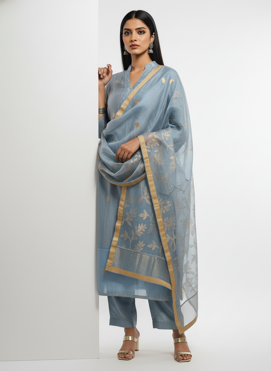 Semi Stitched Formal chanderi Suitset