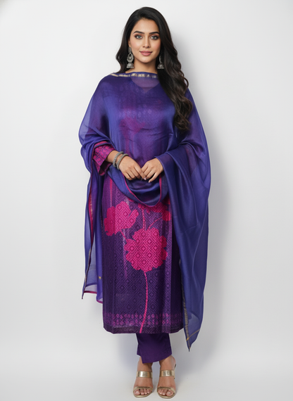 Semi Stitched Brocade Chanderi Casual Suitset