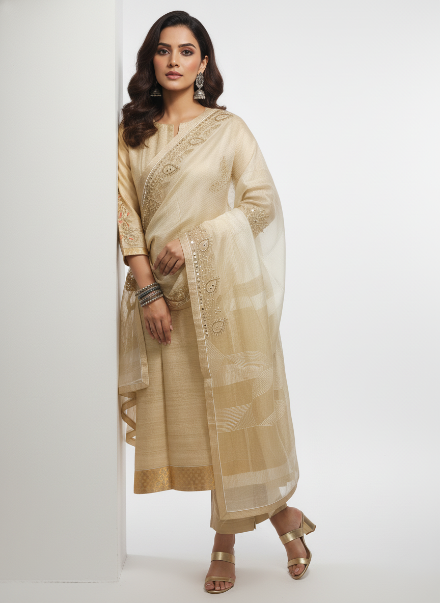 Semi Stitched Formal Chanderi Suitset