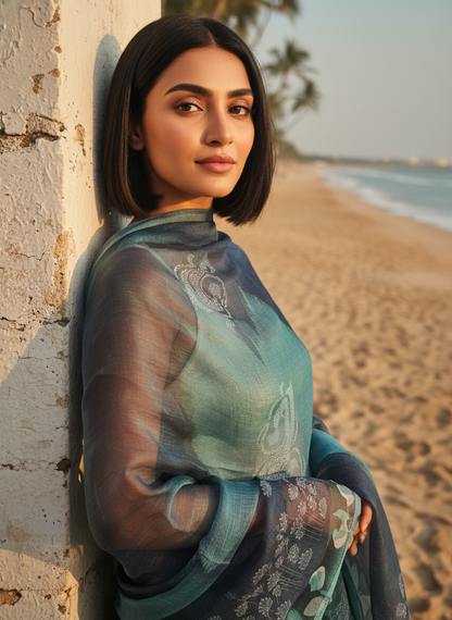 Printed silk linen Dupatta