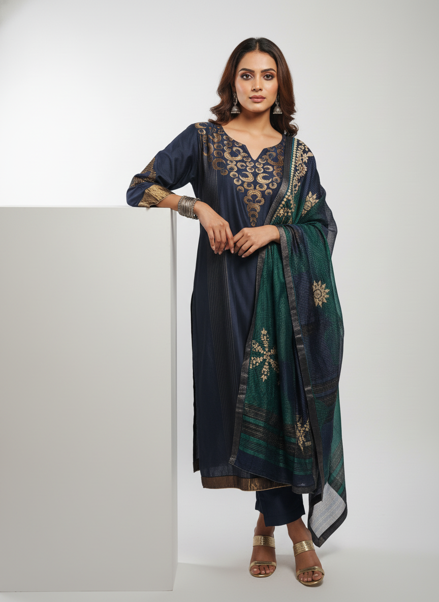 Semi Stitched Formal chanderi Suitset