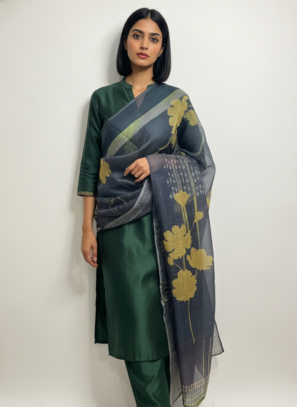 Printed silk linen Dupatta
