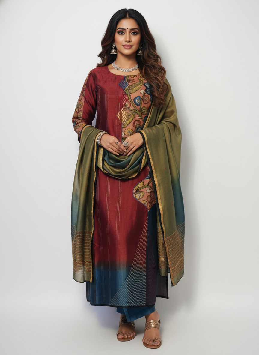 Semi Stitched Formal chanderi Suitset