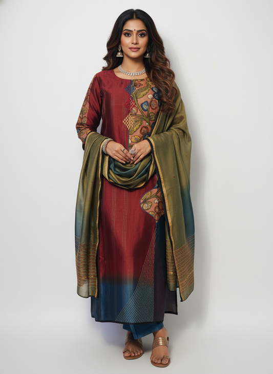 Semi Stitched Formal chanderi Suitset