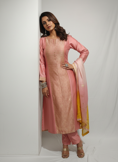Semi Stitched Formal chanderi Suitset