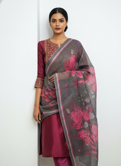 Printed silk linen Dupatta