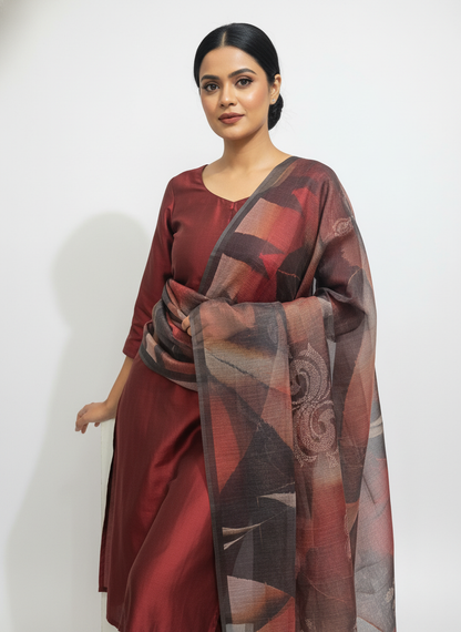 Printed silk linen Dupatta