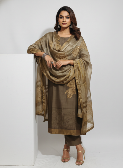 Semi Stitched Formal chanderi Suitset